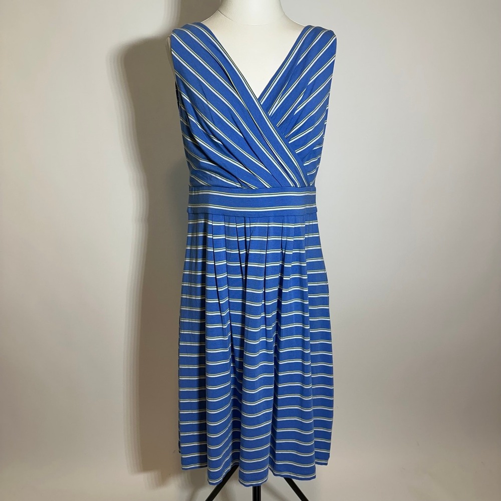 Lands End Blue & White Striped Surplice Sleeveless Dress Womens Size Medium M